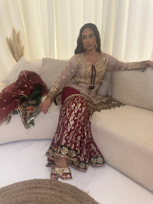 ADANA gold and maroon gharara style