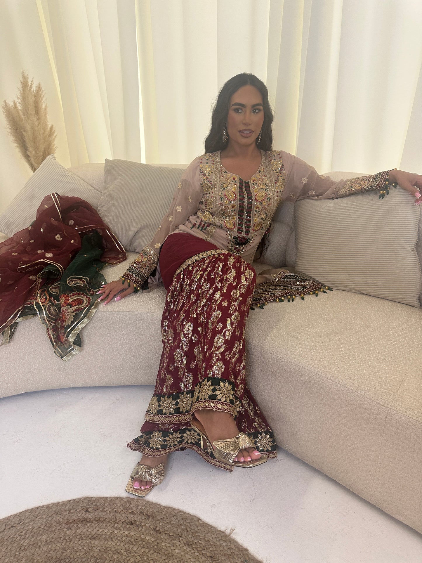 ADANA gold nude and maroon and green style