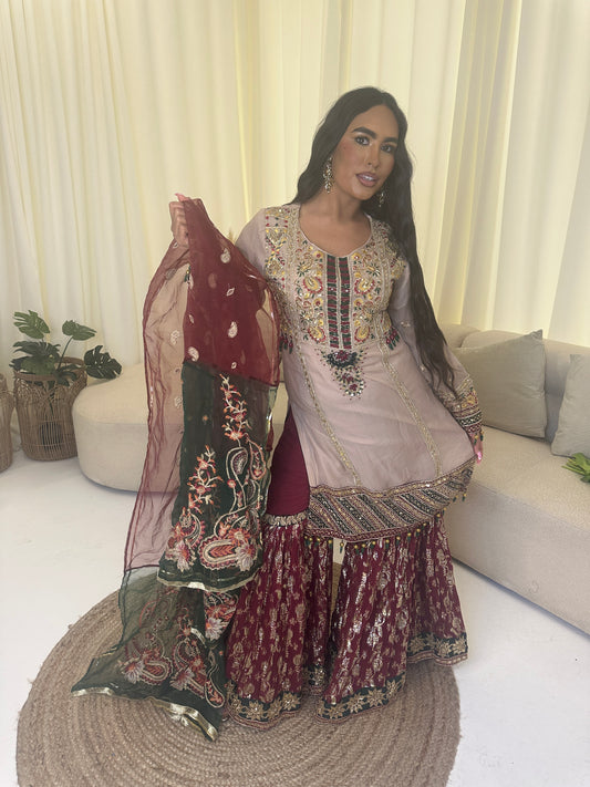 ADANA gold nude and maroon and green style