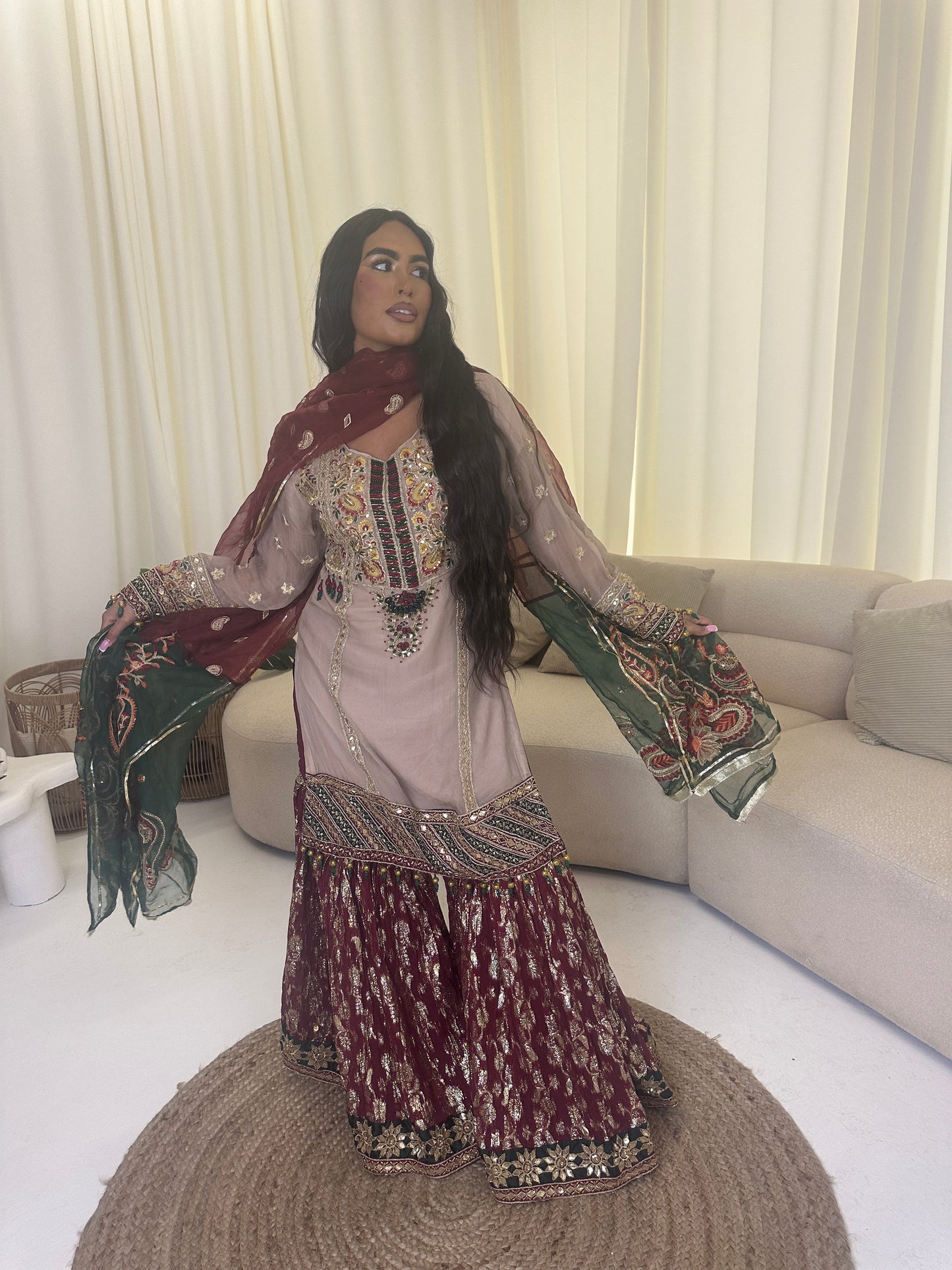 ADANA gold nude and maroon and green style