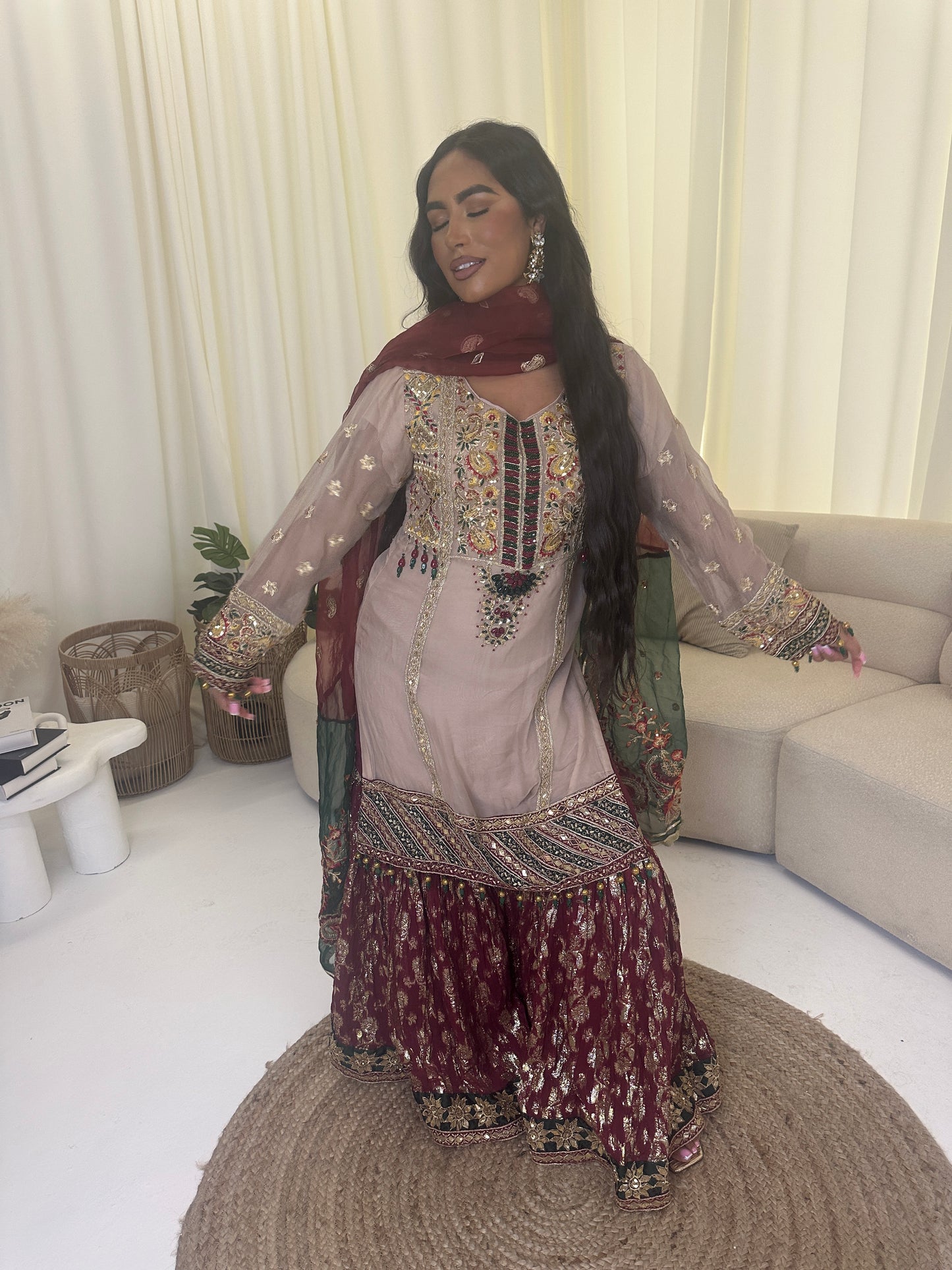 ADANA gold nude and maroon and green style