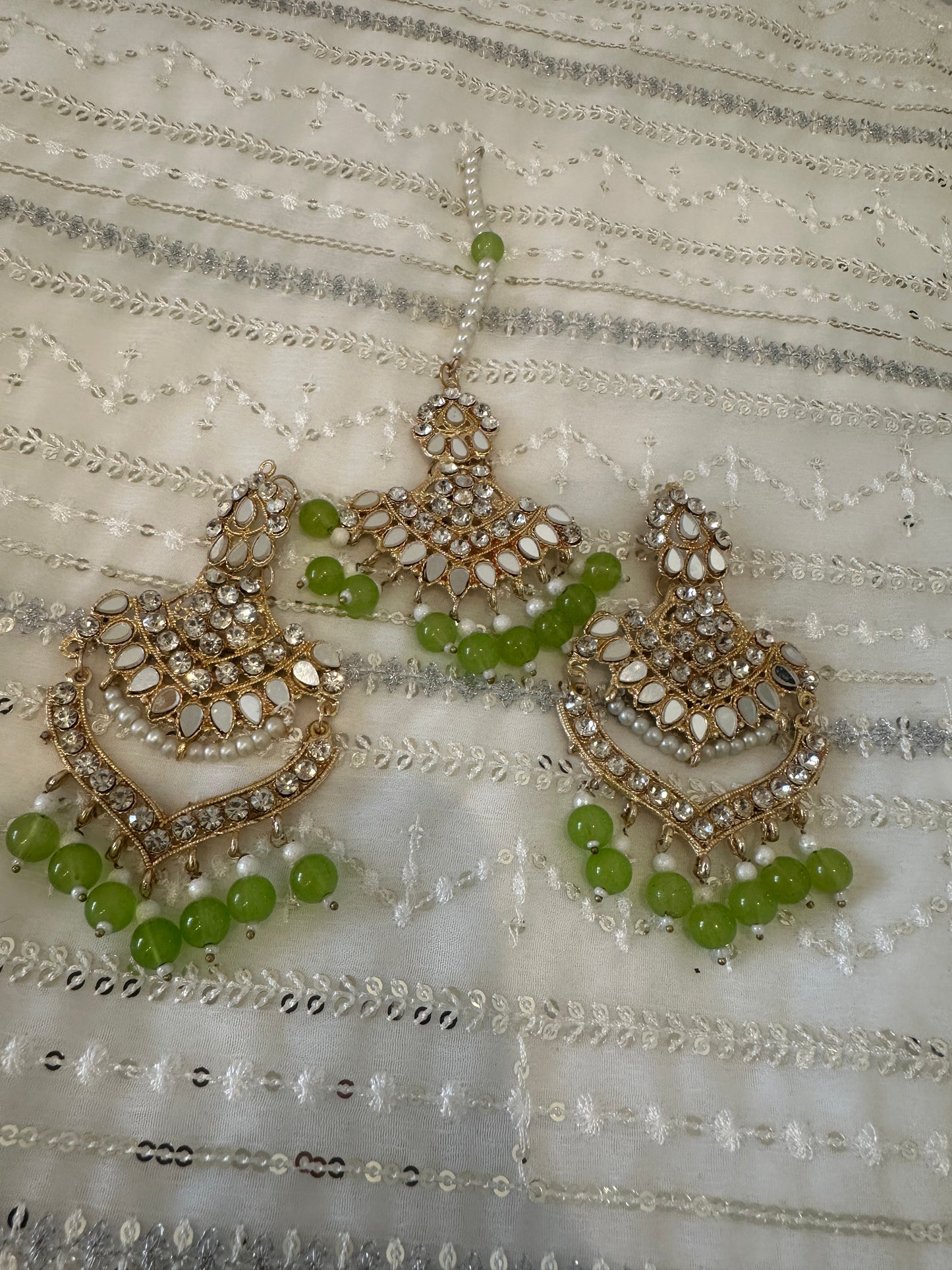 GISELLE lime green earrings and tikka set