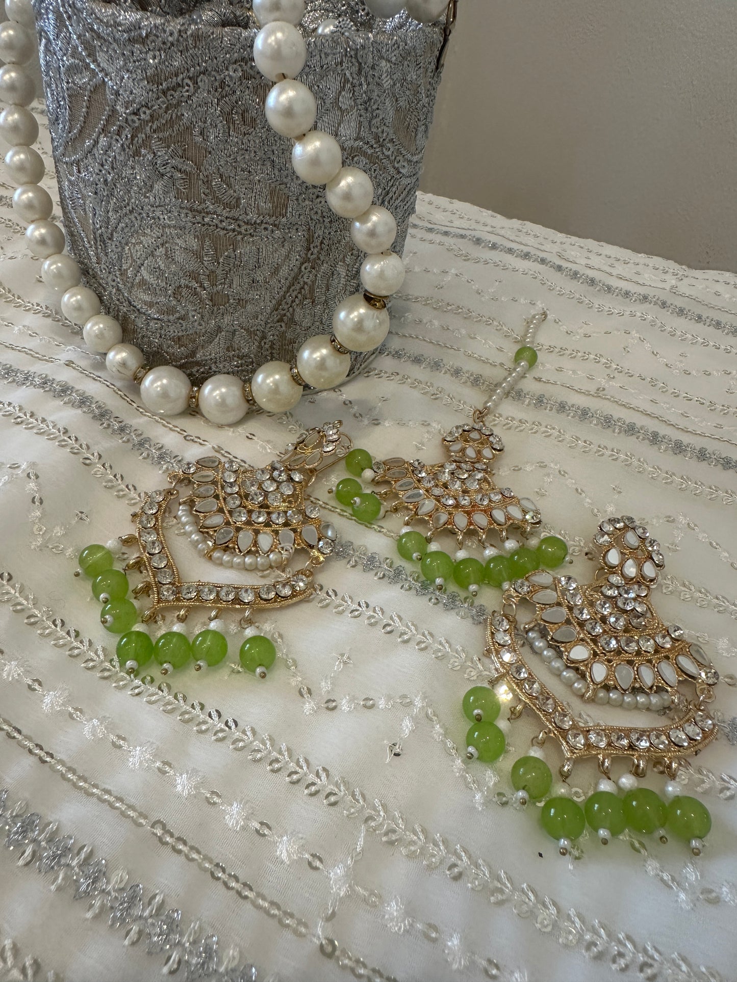GISELLE lime green earrings and tikka set