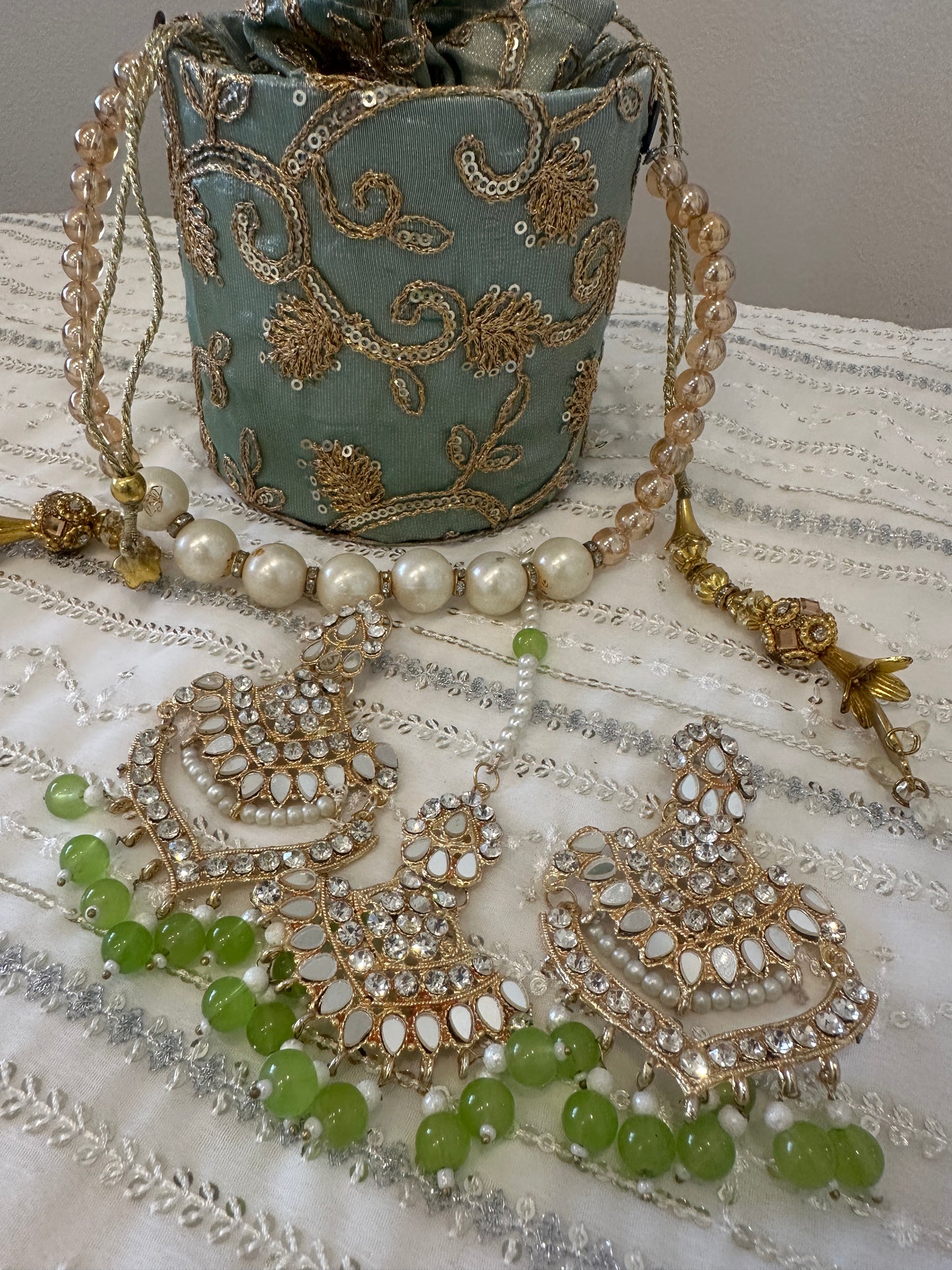 GISELLE lime green earrings and tikka set