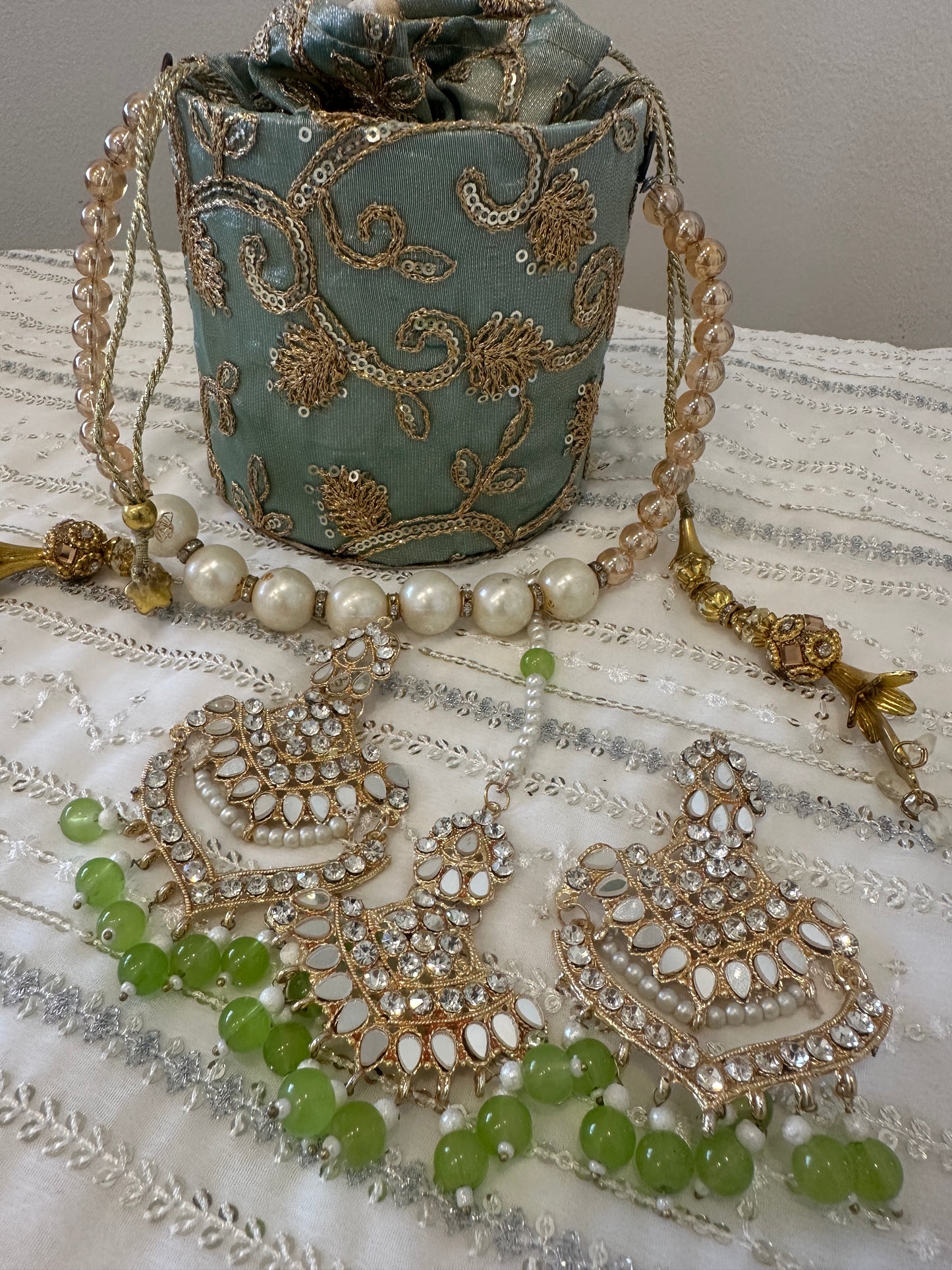 GISELLE lime green earrings and tikka set